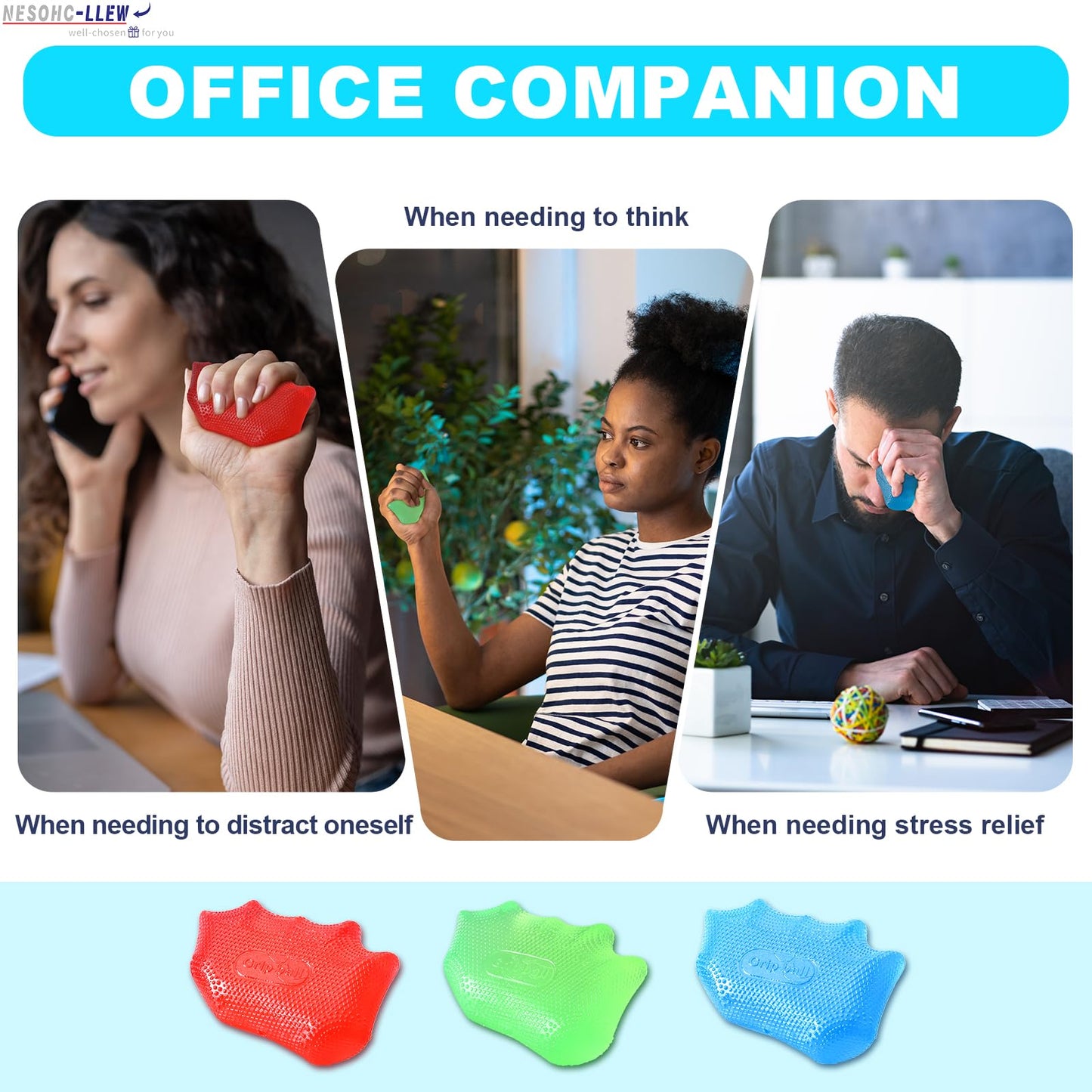 Ergonomic Stress Balls for Adults, Hand Therapy Balls for Arthritis Relief - Set of 3, 30/50/80 lbs, TPR Material, Perfect Palm Fit, Durable & Easy to Clean