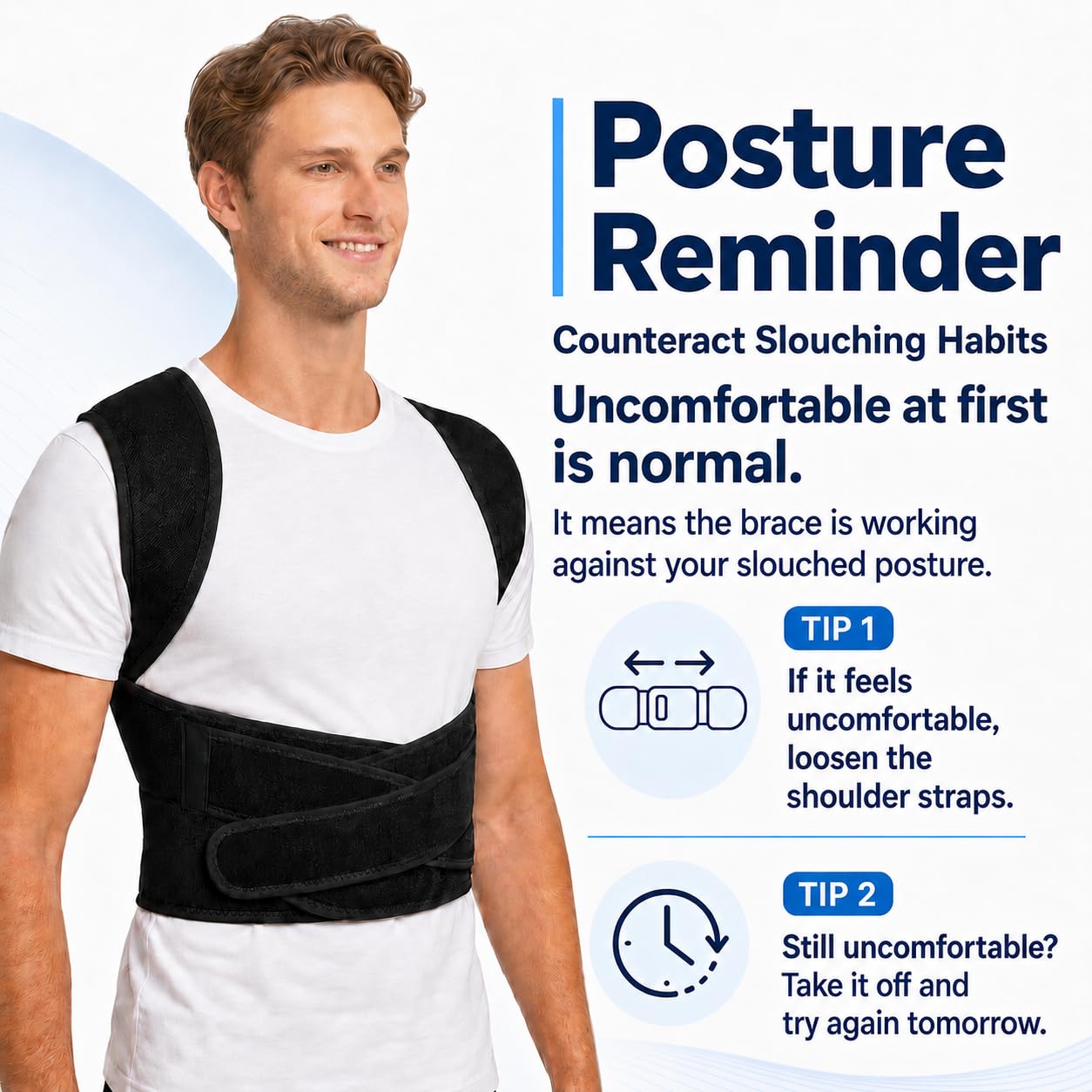 Back Posture Corrector Brace for Men, Back-Anchored Shoulder Support, 3.1-Inch Wide Straps, Adjustable Upper Back Straightener & Lower Spine Support to Help Reduce Slouching, Wear Under Clothes