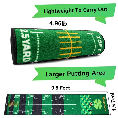 Putting Green/Mat for Home Use - 9.8'X1.6' Indoor Outdoor Putting Green - Eco-Friendly Anti-Slippery Rubber Material - Professional Golf Training Mat for Golf Practise (1X Putting mat w/Golf Cup)
