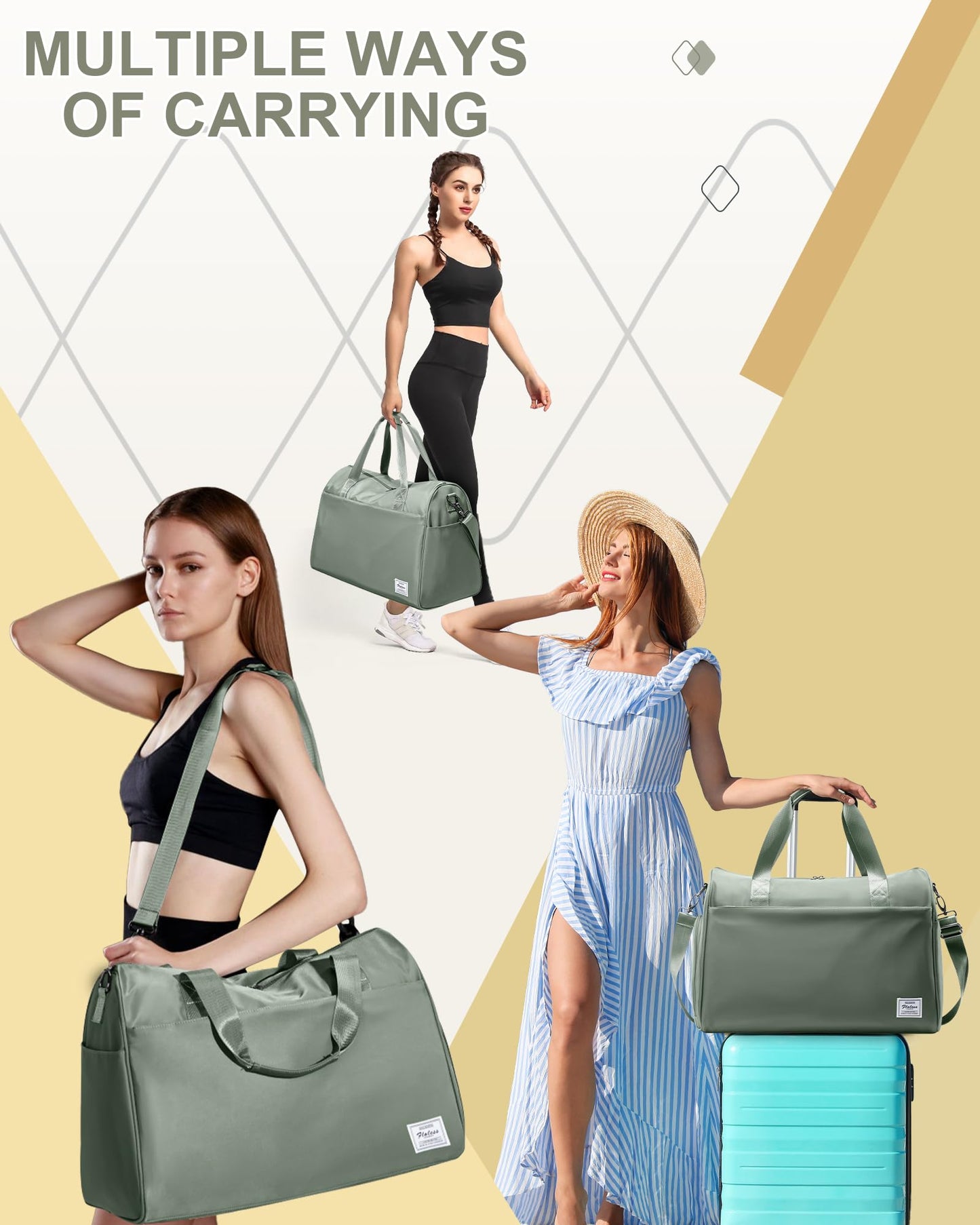 Travel Duffel Bags for Women & Men - Weekender with Shoe & Laptop Compartments - Carry On, Overnight, Gym & Hospital Bag - Dark Green