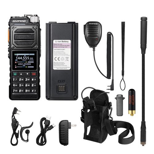 BAOFENG UV-25 PLUS 10W GPS Ham Radio Handheld, Long Range Two Way Radio AM FM NOAA Receiver with 5200mAh Battery USB-C Port, 2" Screen, 1000CH, Fall Detection Alert, Tactical Walkie Talkie for Outdoor