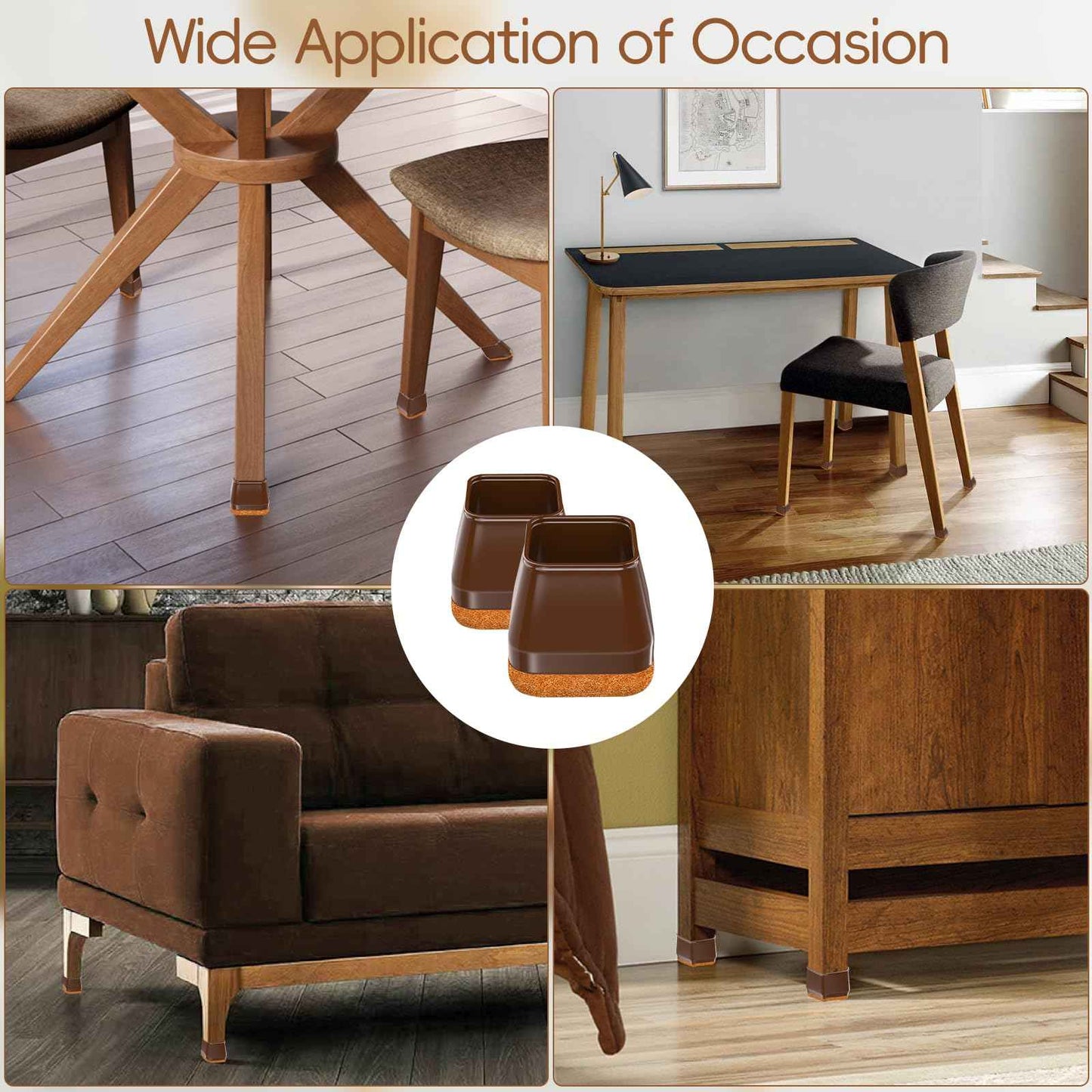 28Pcs Square Chair Leg Floor Protectors with Wrapped Felt Bottom, Silicone Chair Leg Protectors for Hardwood Floors, Chair Legs Cover Prevents Scratches & Reduce Noise (Brown S Fit 0.87"-1.10")