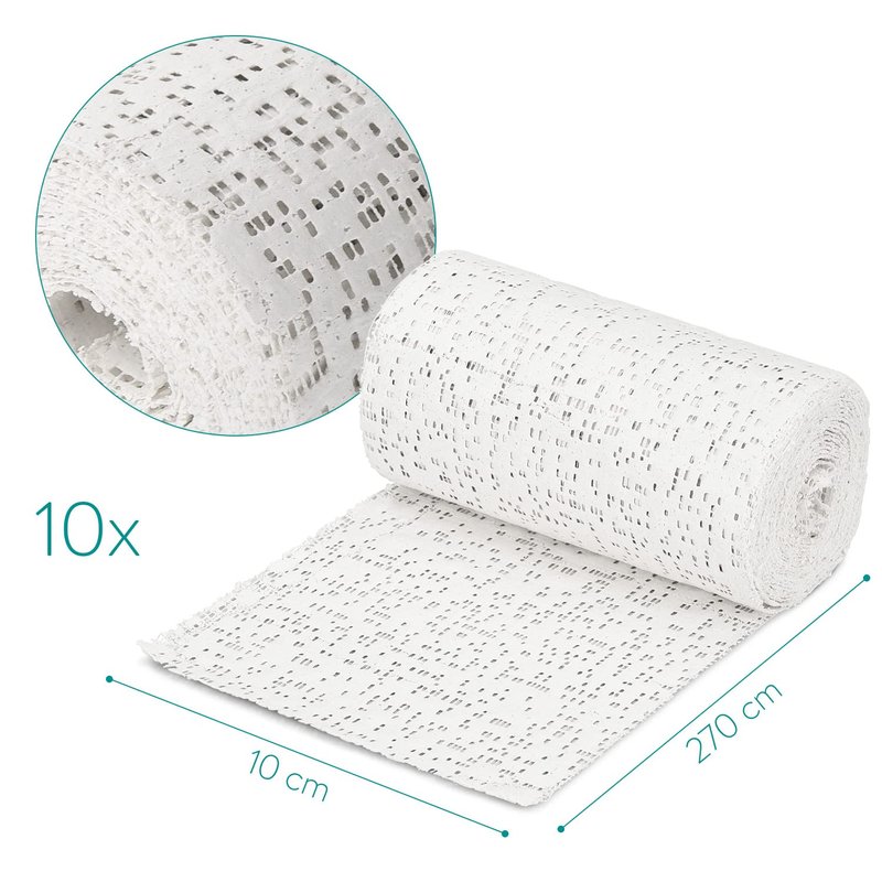 Navaris Plaster Cloth Rolls (M, Pack of 10) - Gauze Bandages for Body Casts, Plaster of Paris for Craft Projects, Belly Casting Kit Pregnancy - Easy Use Wrap Strips - 4" W x 118" L