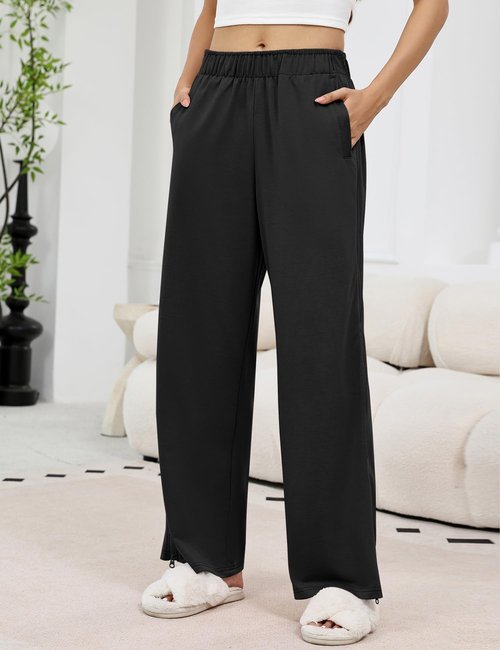 LOMON Tear Away Pants for Women 2 Side Zippers Double Slider Sweatpants Full Open Down Leg Post Surgery Pant with Pockets