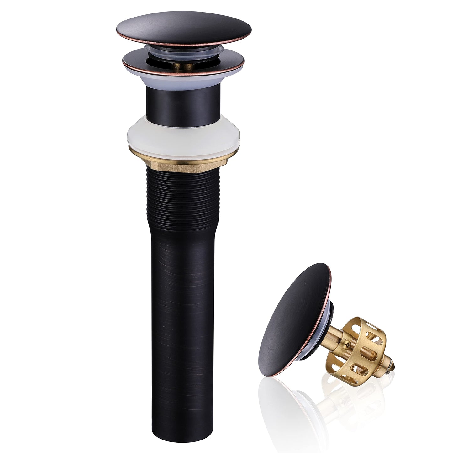 Pop up Sink Drain Stopper Without Overflow Oil Rubbed Bronze for Bathroom Vessel Vanity Sink Art Basin，Big Cap Sink Drain Without Overflow, Metal Pop-up Drain Strainer with Detachable Basket Stopper