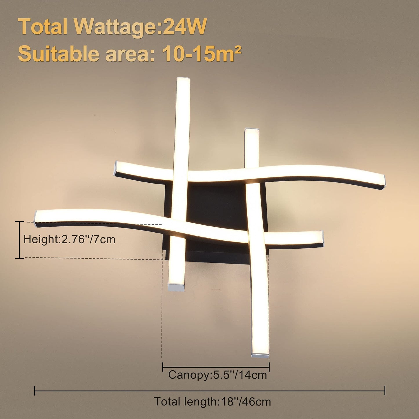 EDISLIVE Modern Dimmable LED Ceiling Light Curved 4-Light 18 in Minimalist Flush Mount Ceiling Light Fixture Lamp for Bedroom Foyer Kitchen 6000K 24W Black