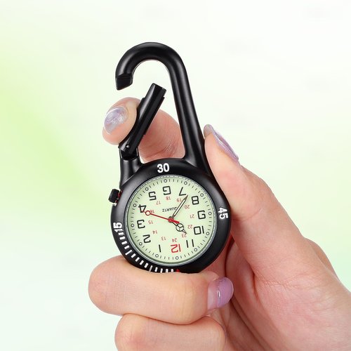 Hemobllo Clip-on Light Alloy Unisex Backpack Buckle Belt fob Watch Black with White dial Ideal for Doctors Climbing (Black)
