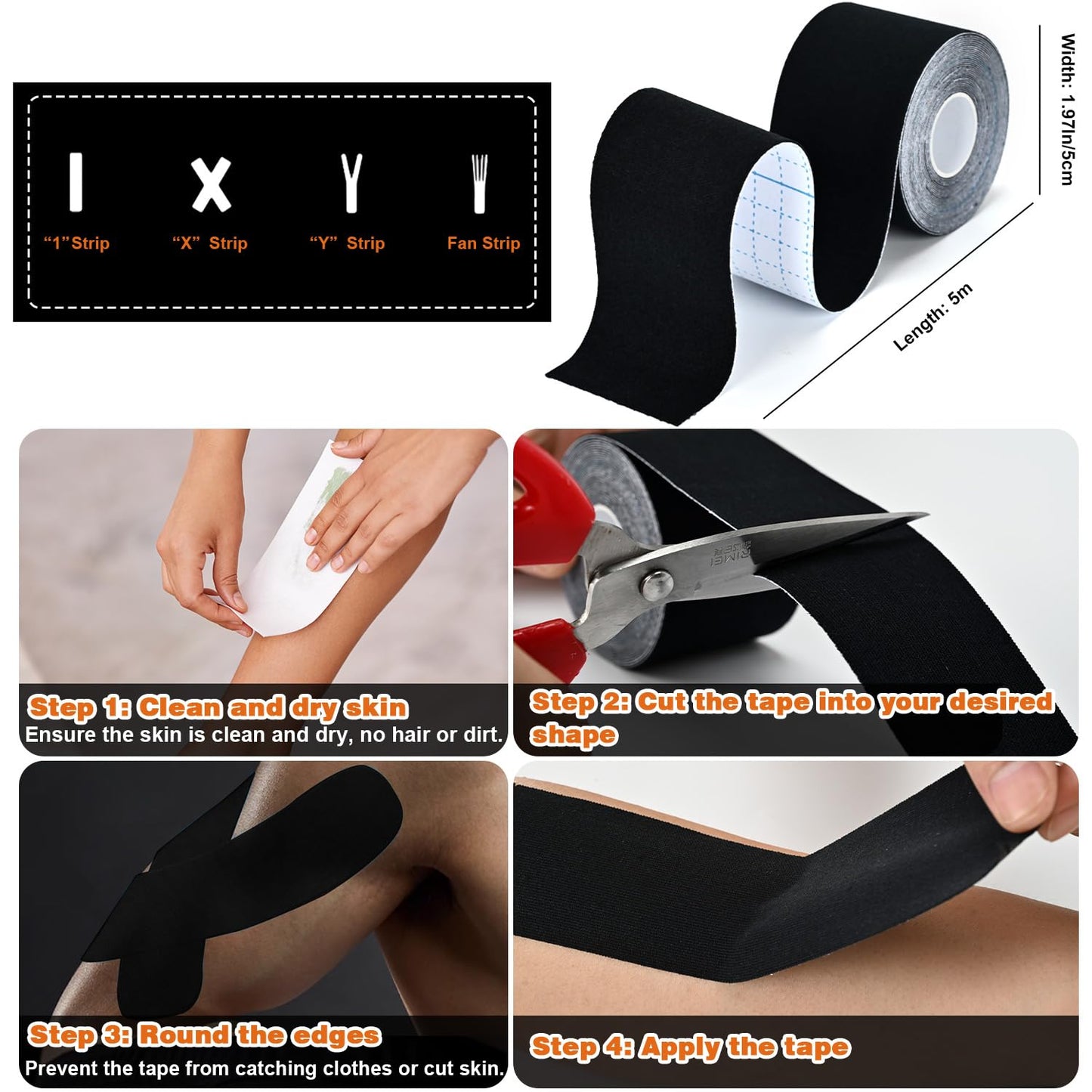 Elastic Kinesiology Tape, 2-Pack, Black