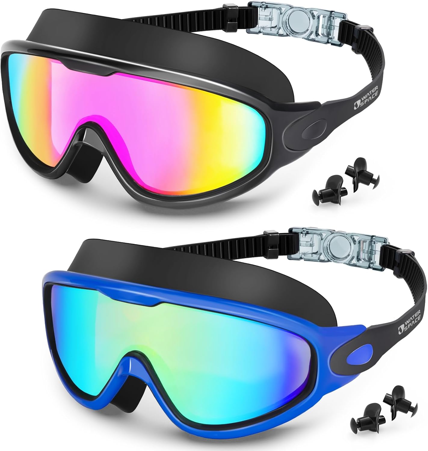 Water Space Swim Goggles 2 Pack for Adult Men Women, Anti-fog UV Protection No Leak 180° Wide View Clear Vision Pool Goggles