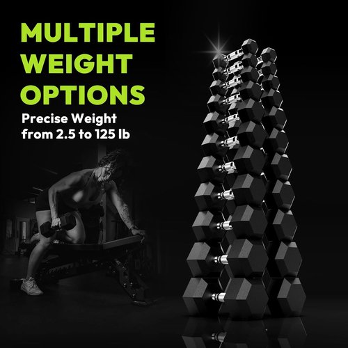 HANDBODE Hex Dumbbell Set - Rubber Encased Exercise Weights for Home Gym | 45-480 lb Range
