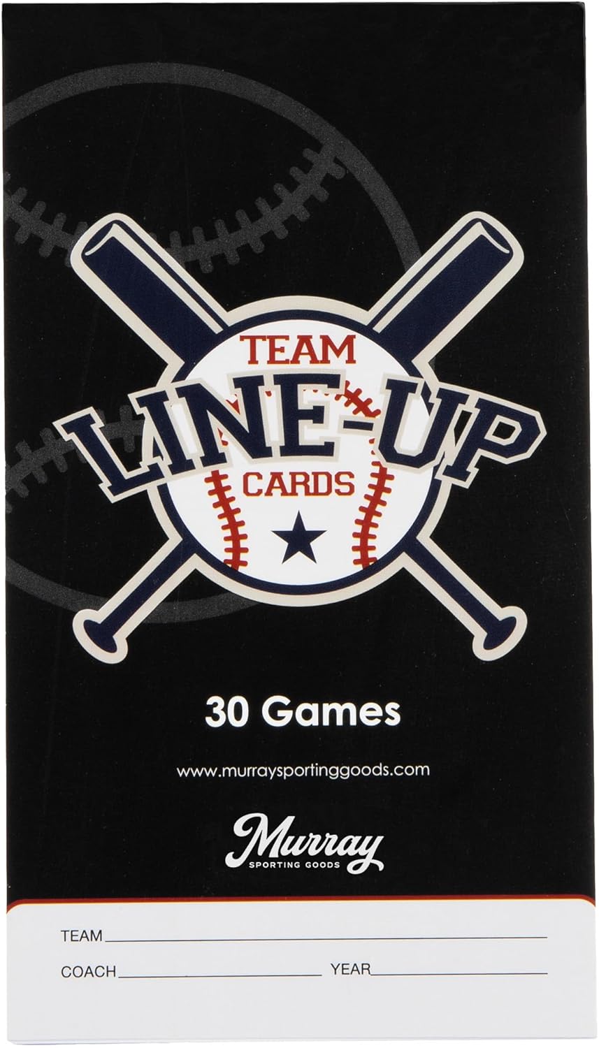 Murray Sporting Goods Baseball/Softball Lineup Cards - 30 Games with 16 Player Roster Sheets