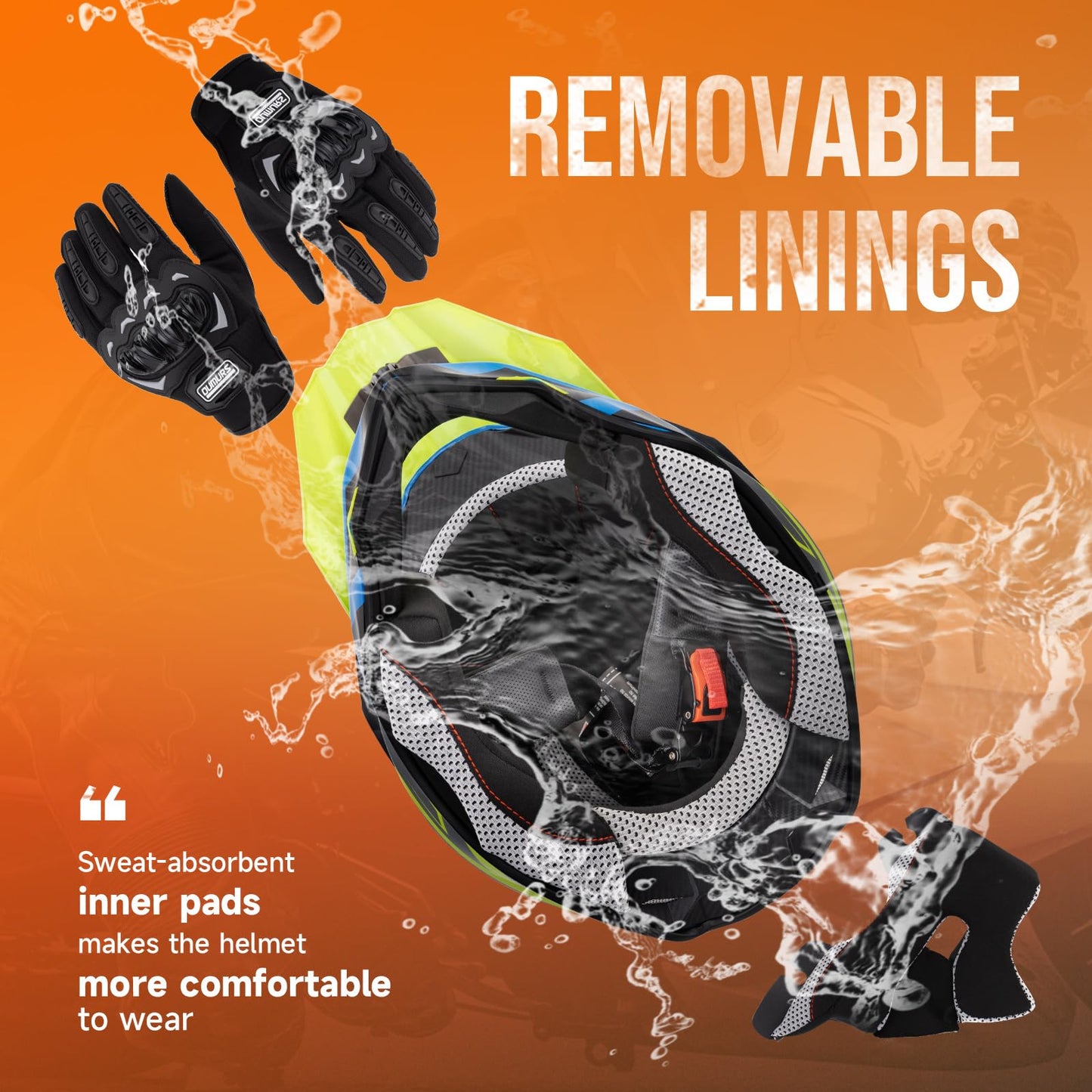 OUMURS Adult ATV Dirt Bike Helmet with Gloves & Mask Adjustable Sun Visor Motorcycle Adult Helmet Off-Road Motocross Downhill Moped MX for Unisex-Adult-Yellow Blue, XL