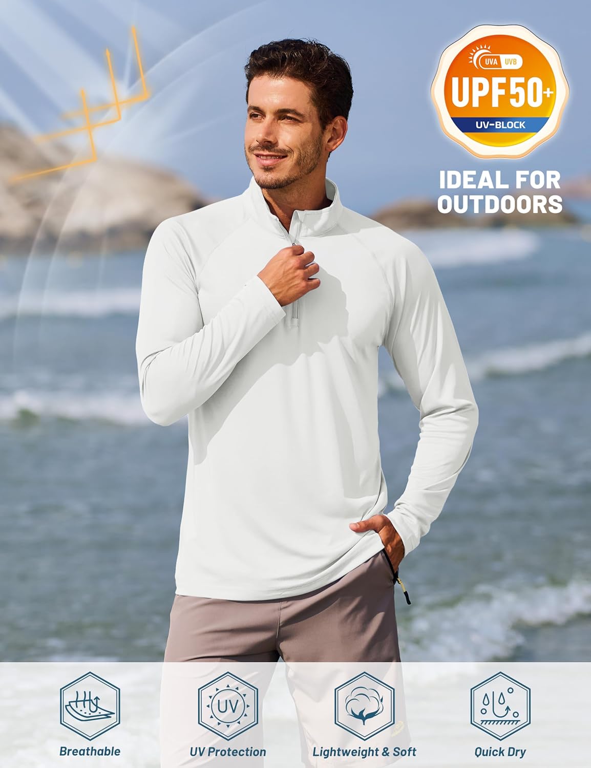 TACVASEN Men's Athletic Long Sleeve Shirt - 1/4 Zip Sun Protection Rash Guard | UPF 50+ Outdoor Running Tee