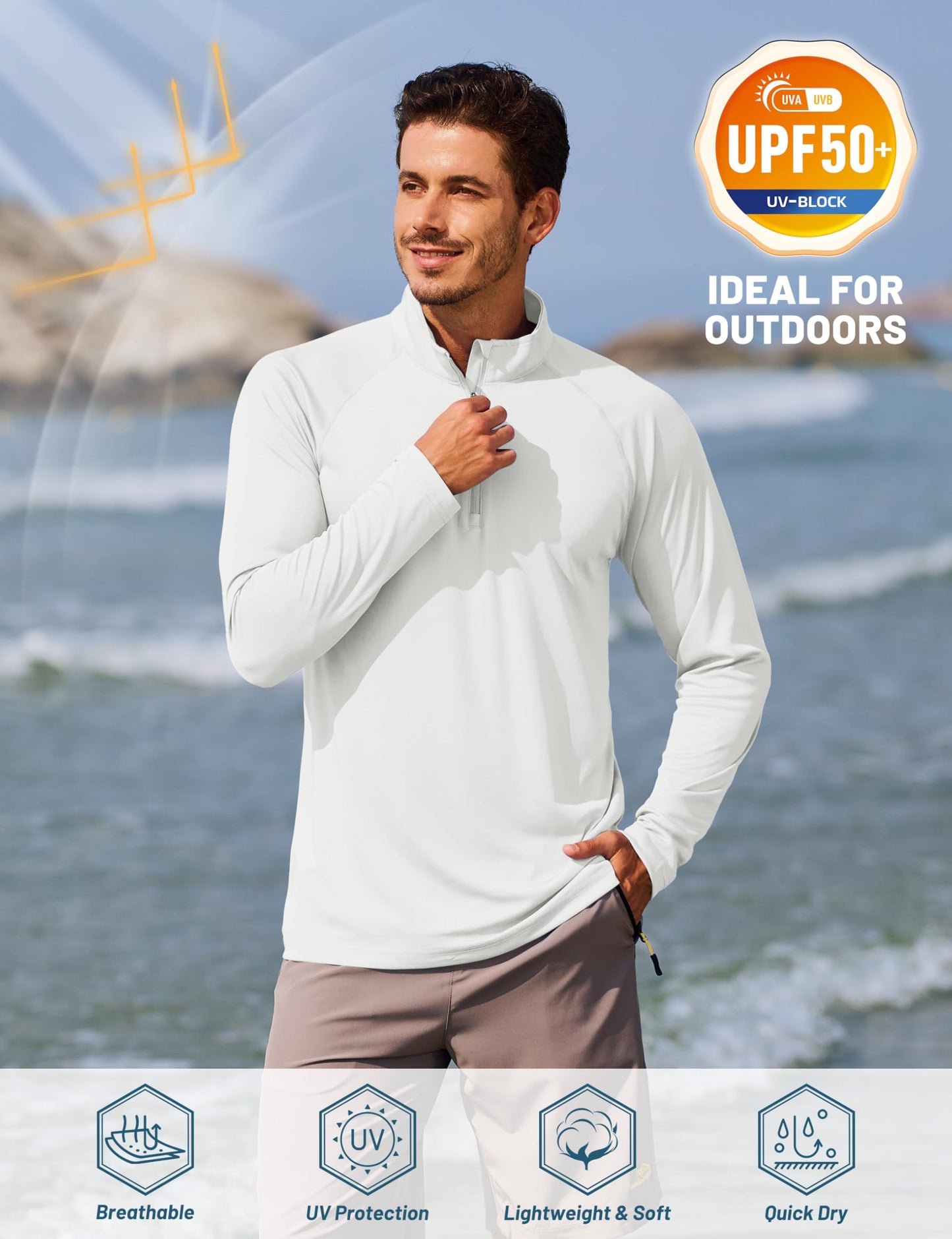 TACVASEN Men's Golf Shirts Sun Lightweight Athletic Moisture Wicking Sports Workout Long Sleeve Running Summer UV Protection Shirts White L