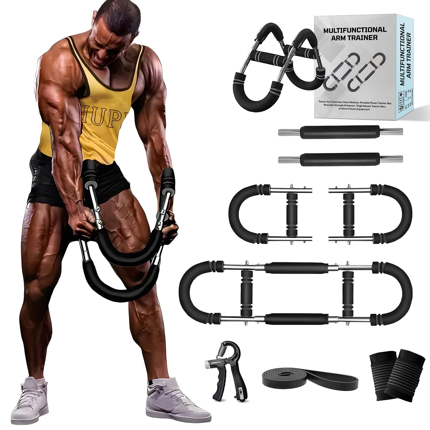 HUPIRCT Twister Arm Trainer, 30-110lb Adjustable Chest Workout Equipment, Multi-Muscle Group Training, Portable Power Twister Bar, Detachable Design, Unisex and Suitable for Home and Gym Use