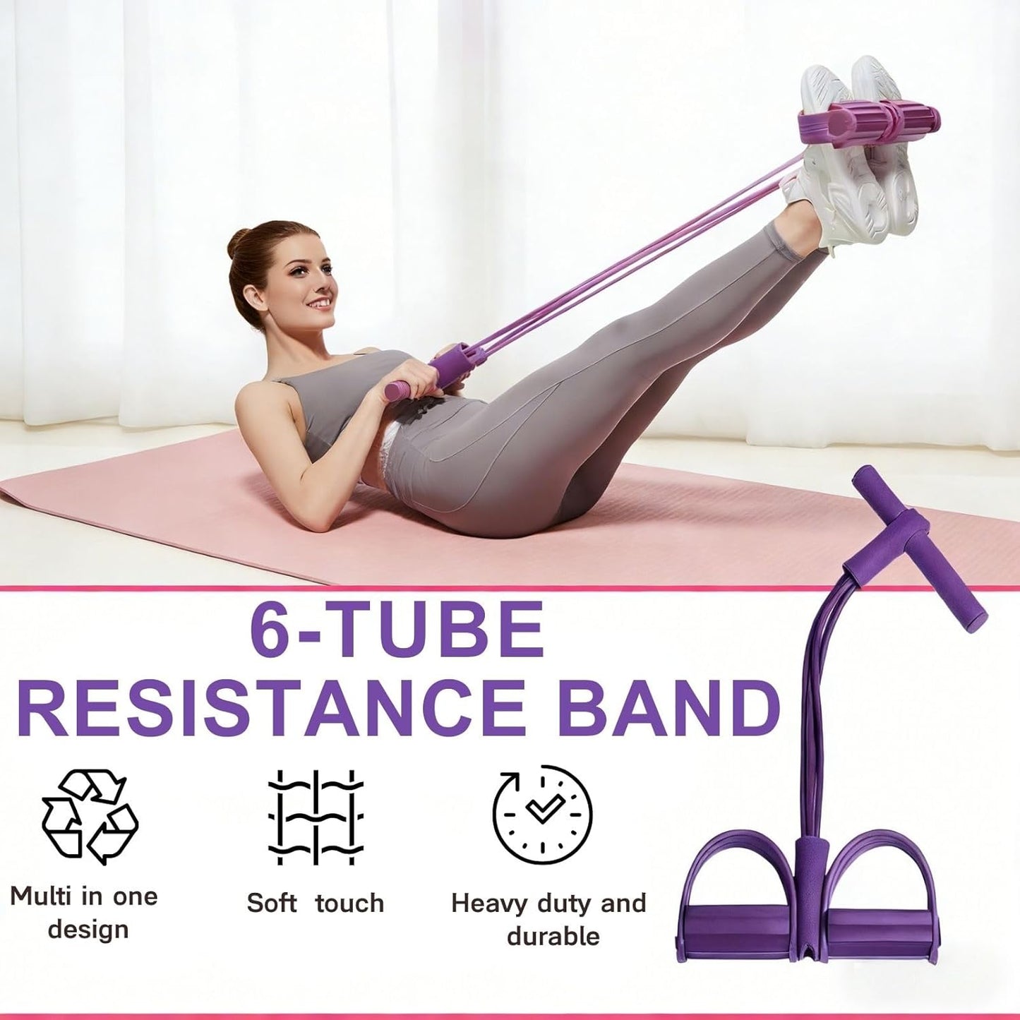 Pedal Resistance Bands - Multifunction Fitness Training with 6 Tubes | Natural Rubber for Strength & Slimming