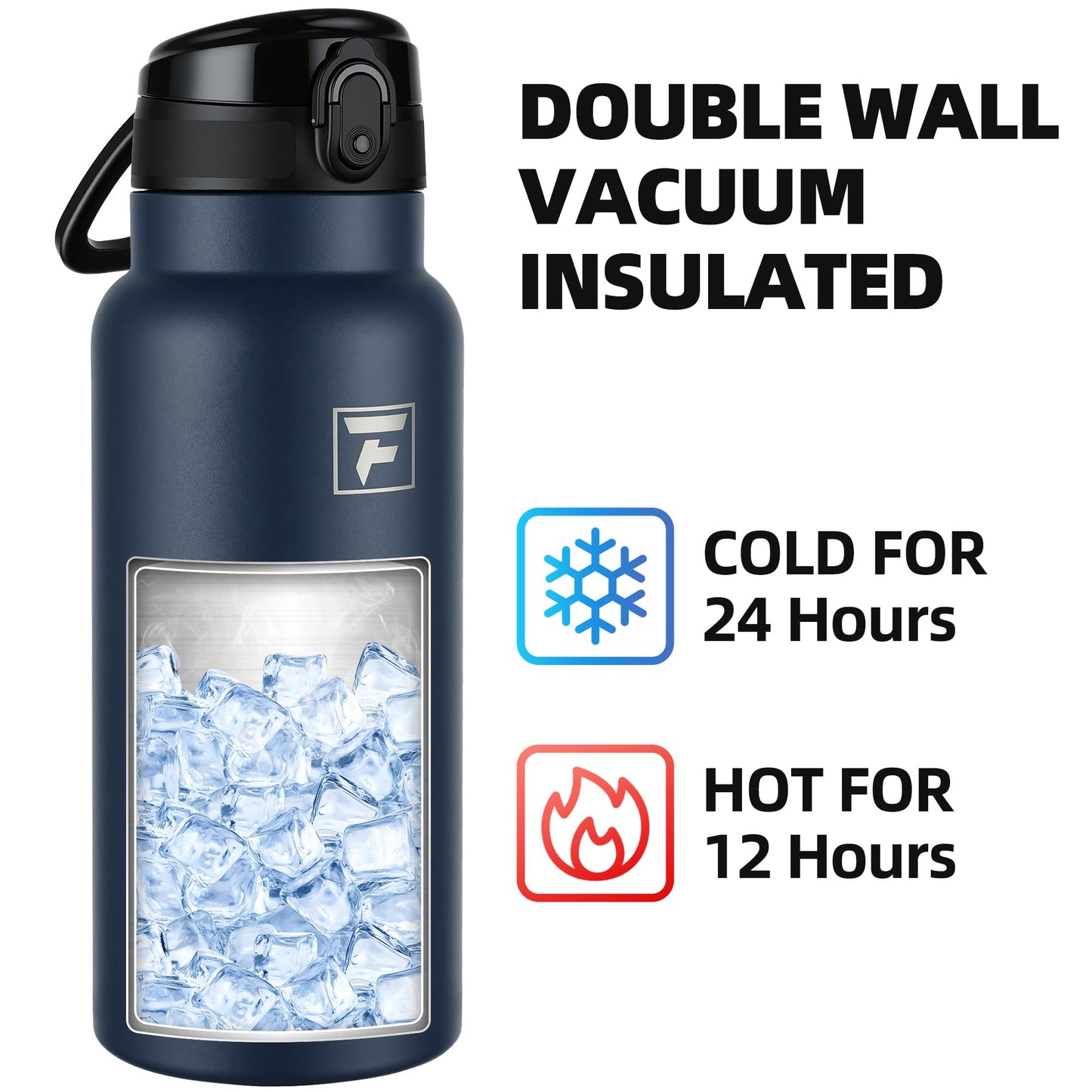 Fanhaw 32 Oz Insulated Stainless Steel Water Bottle with Chug Lid – Wide Mouth, Leak-Proof, BPA-Free – Ideal for Kids, Adults, Sports, Gym, and Outdoor Use (Navy Blue)