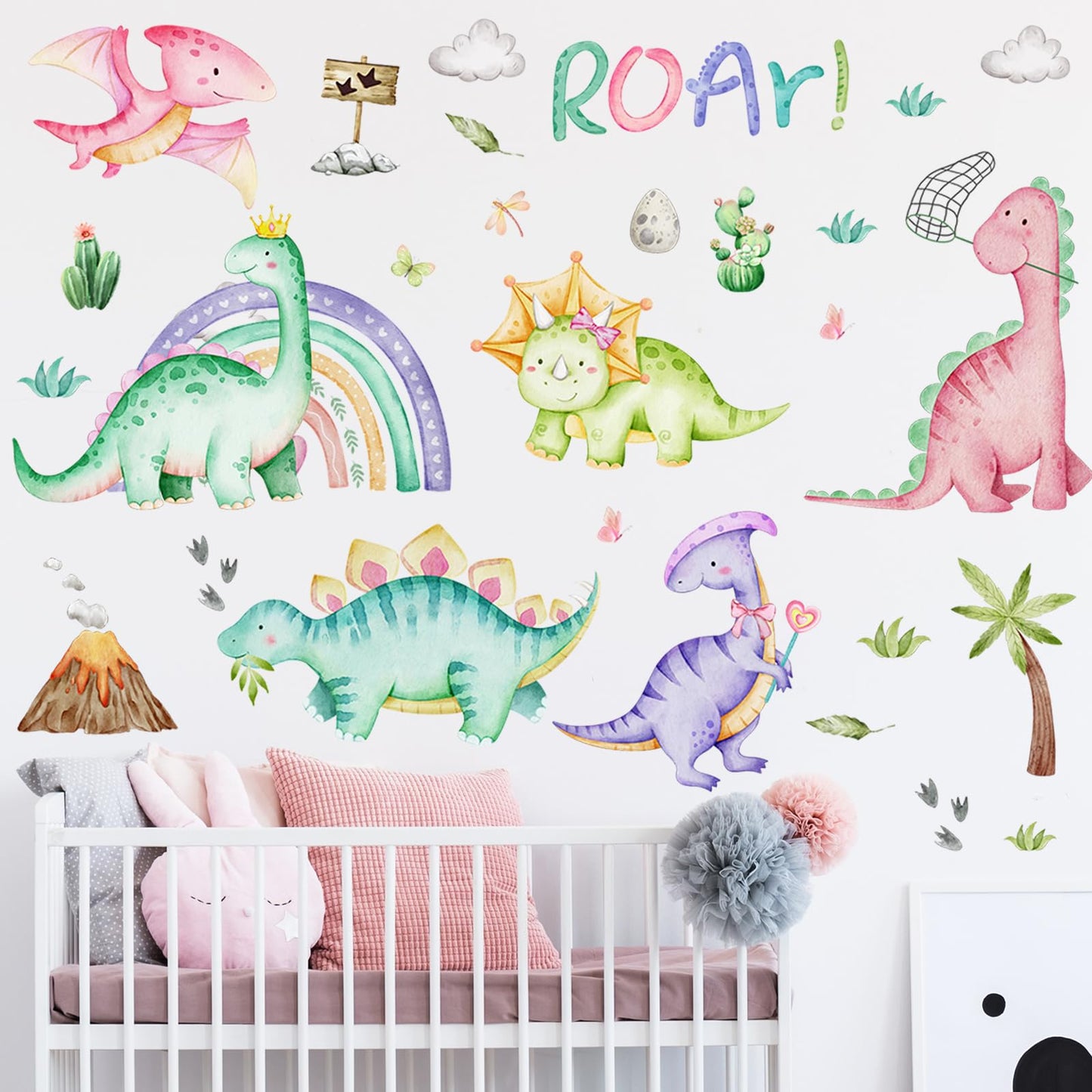 Resurhang Dinosaur Wall Decals Tree Dino Wall Stickers Large Boho Decals Home Decorations for Baby Nursery Boys Girls Bedroom Playroom Kindergarten Daycare Classroom Art Decor