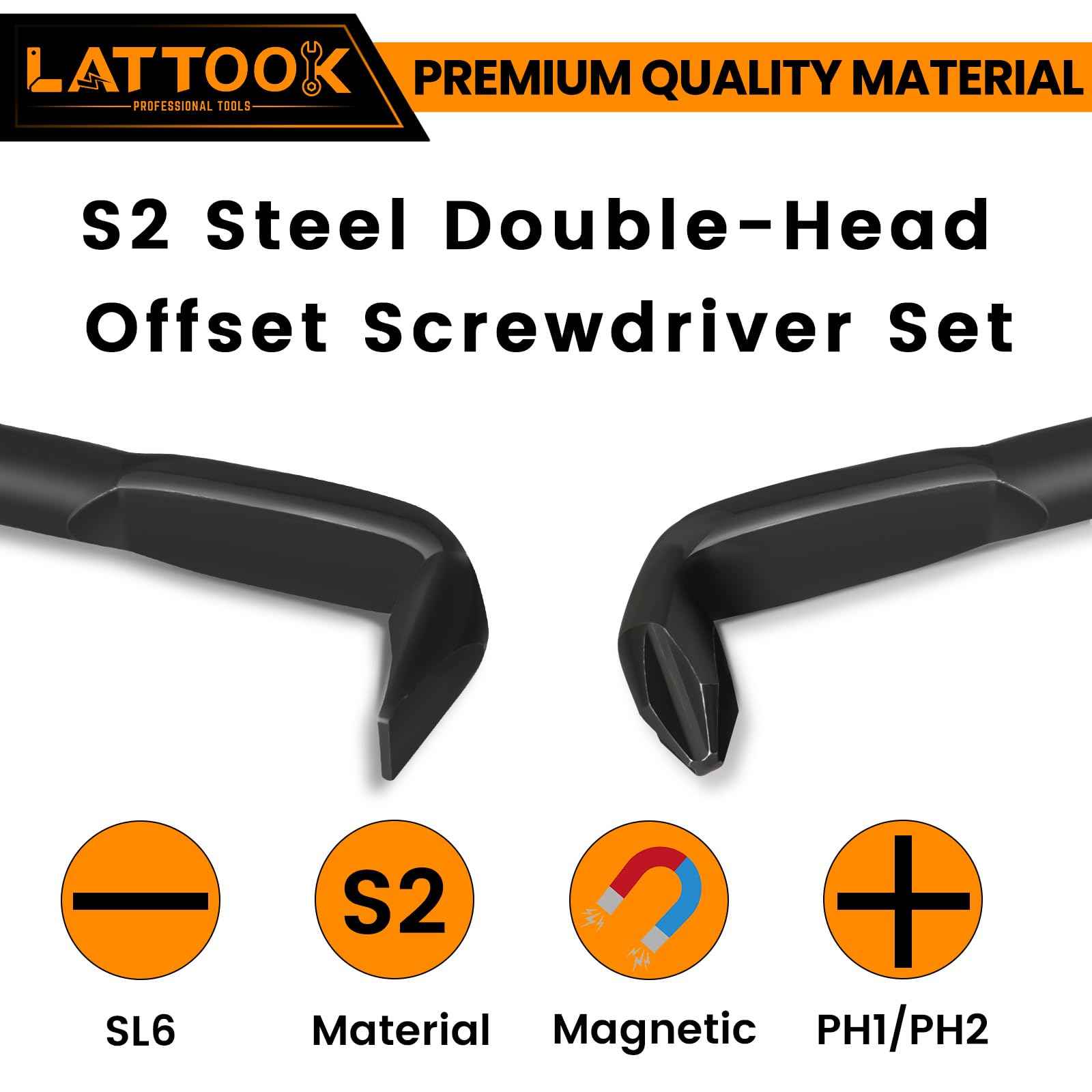 LATTOOK Right Angle Offset Screwdriver Set, 5PCS 90 Degree Z-Type & L-Type Double End Low Profile With Phillips and Slotted for Tight Narrow Space