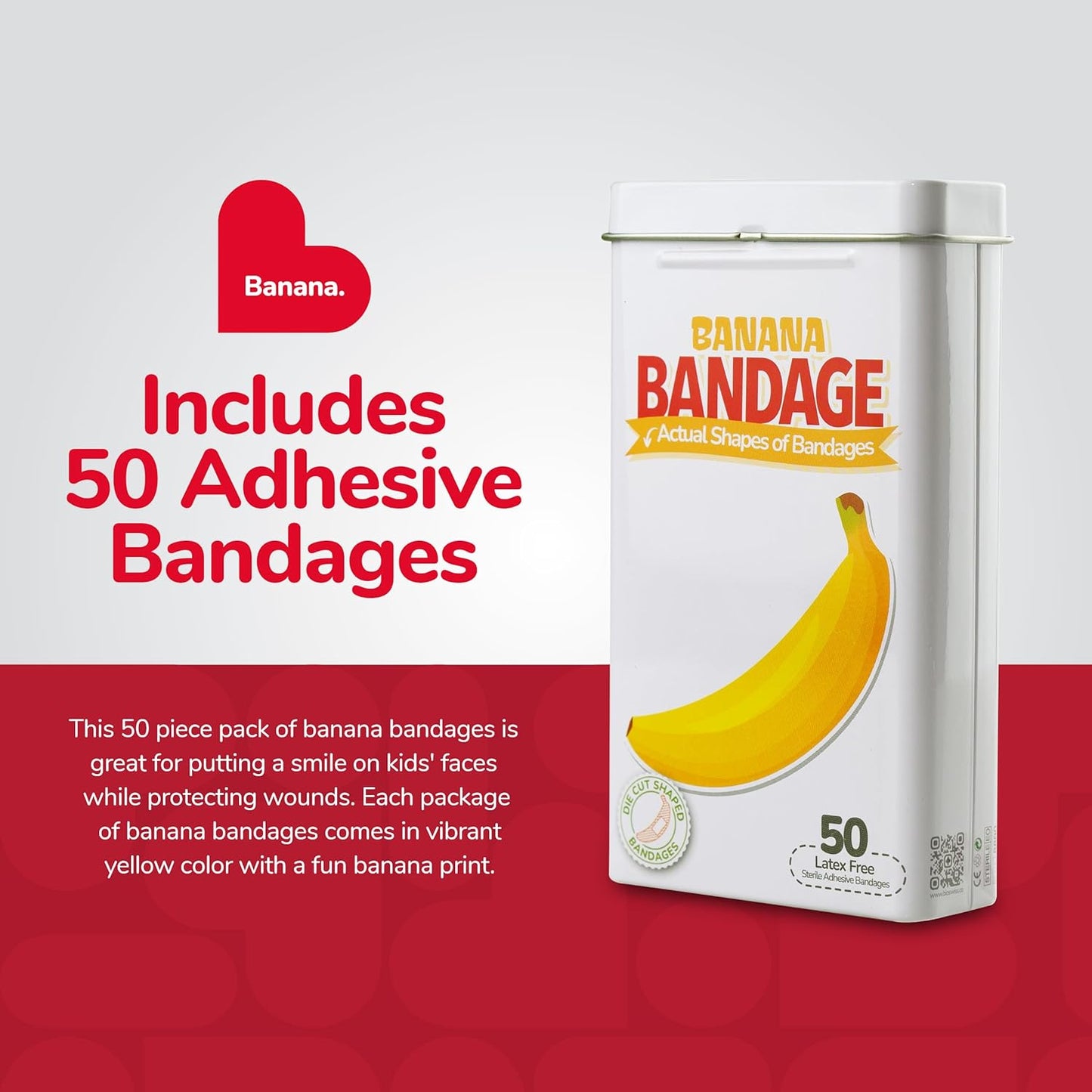 BioSwiss Self-Adhesive Banana Shaped Bandages - Latex Free & Sterile Wound Care | 50 Count