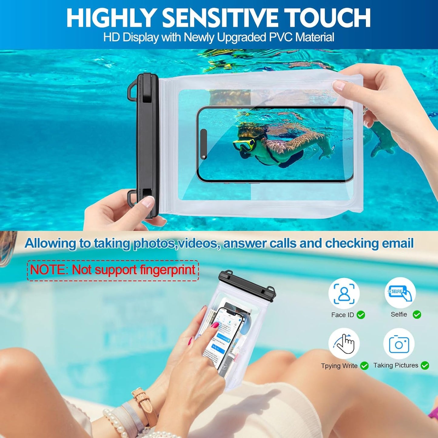 PEDVSTY Waterproof Phone Pouch - Large Dry Bag with Sealing Strip for iPhone 17/16/15/14 Pro Max & Galaxy S25/S24/S23/S22 | Floating Design for Beach & Water Park - White