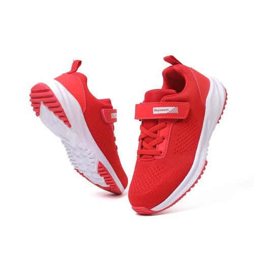 Boyuwarm Kids Athletic Tennis Shoes, Lightweight Running Sneakers, Non-Slip Sport Shoes, Boys Girls (Red, Big Kid, 1, Numeric, US Footwear Size System, Medium)