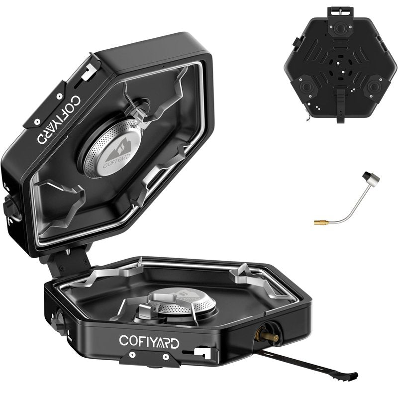 Propane 2 Burner Camping Stove with Carrying Bag, Portable Folding Gas Stove for Camping, Backpacking Camp Stove for Outdoor Cooking, With 17,000 BTU Adjustable Burners for BBQ, Tailgating Black