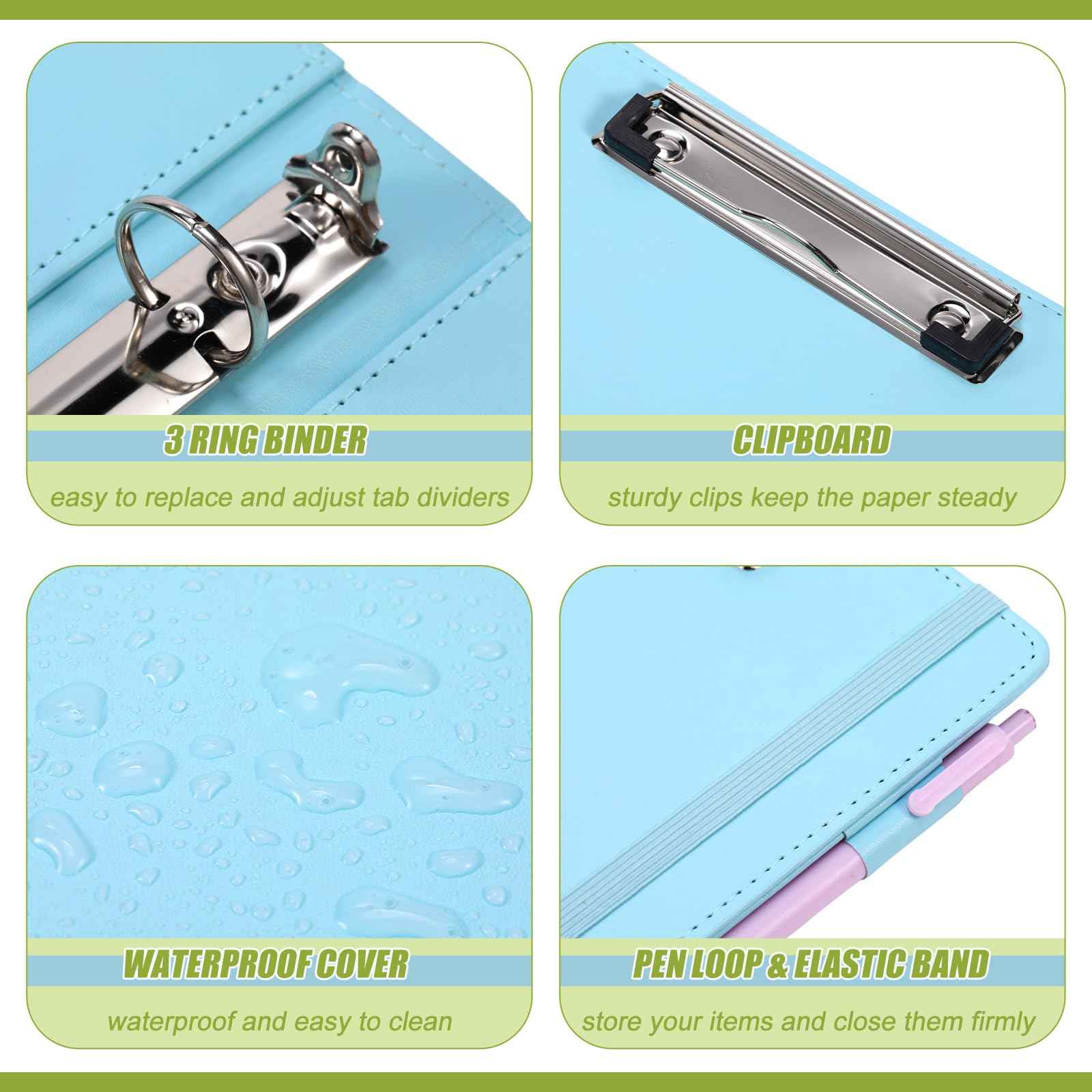 Ctosree 4 Pack Clipboard Binder 3 Ring Binder 1 inch with Pockets PU Leather Clipboard Folder Fits Letter Size 11" x 8.5" Paper Document Organizer for Office Home School