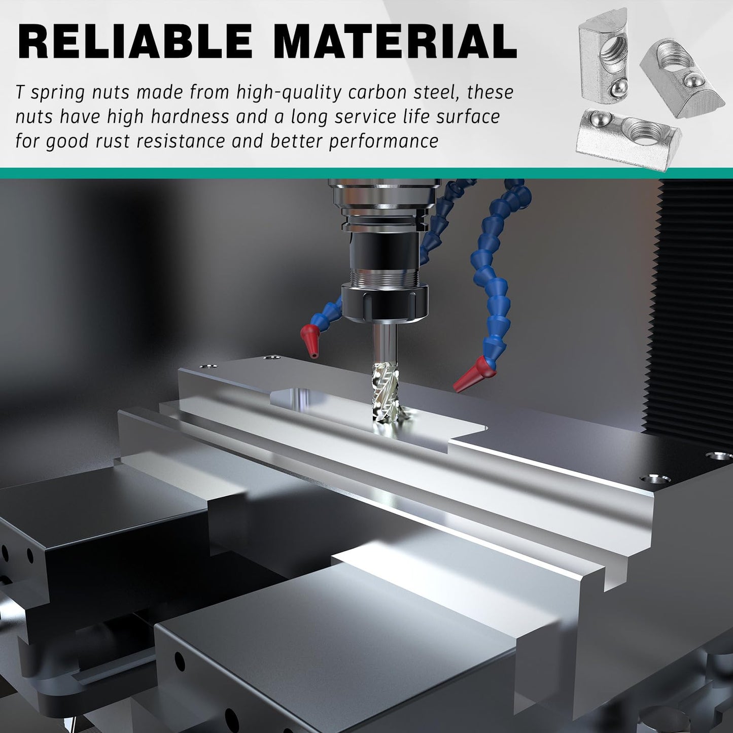 Yaocom 100 Pcs 2020 Series M5 T Nuts Half Roll in Spring Silver Thread Spring Carbon Steel European Standard T Nut for Aluminum Extrusion Profile