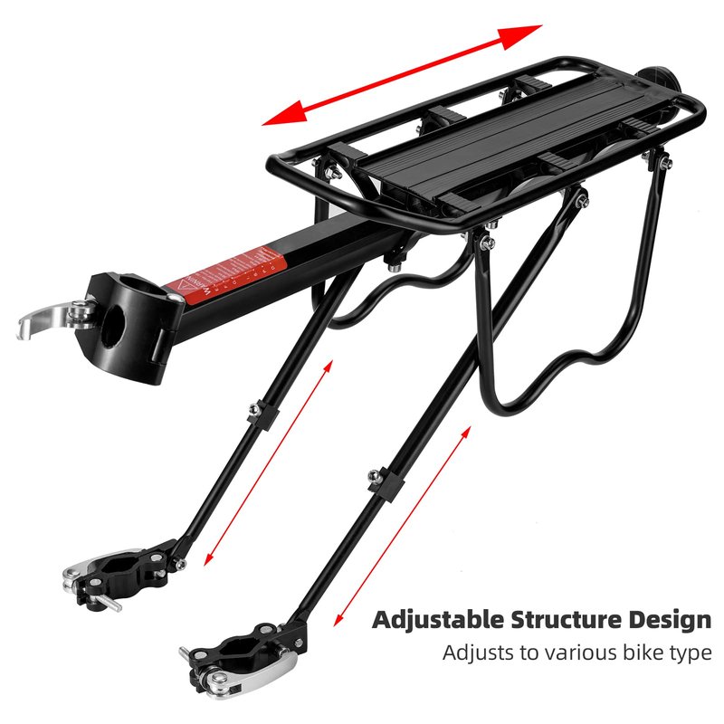 ROCKBROS Rear Bike Rack Bicycle Cargo Rack Full Quick Release Adjustable Bicycle Carrier Bike Luggage Rack for Back of Bike Aluminum Alloy 115 lbs Capacity Bike Accessories Black