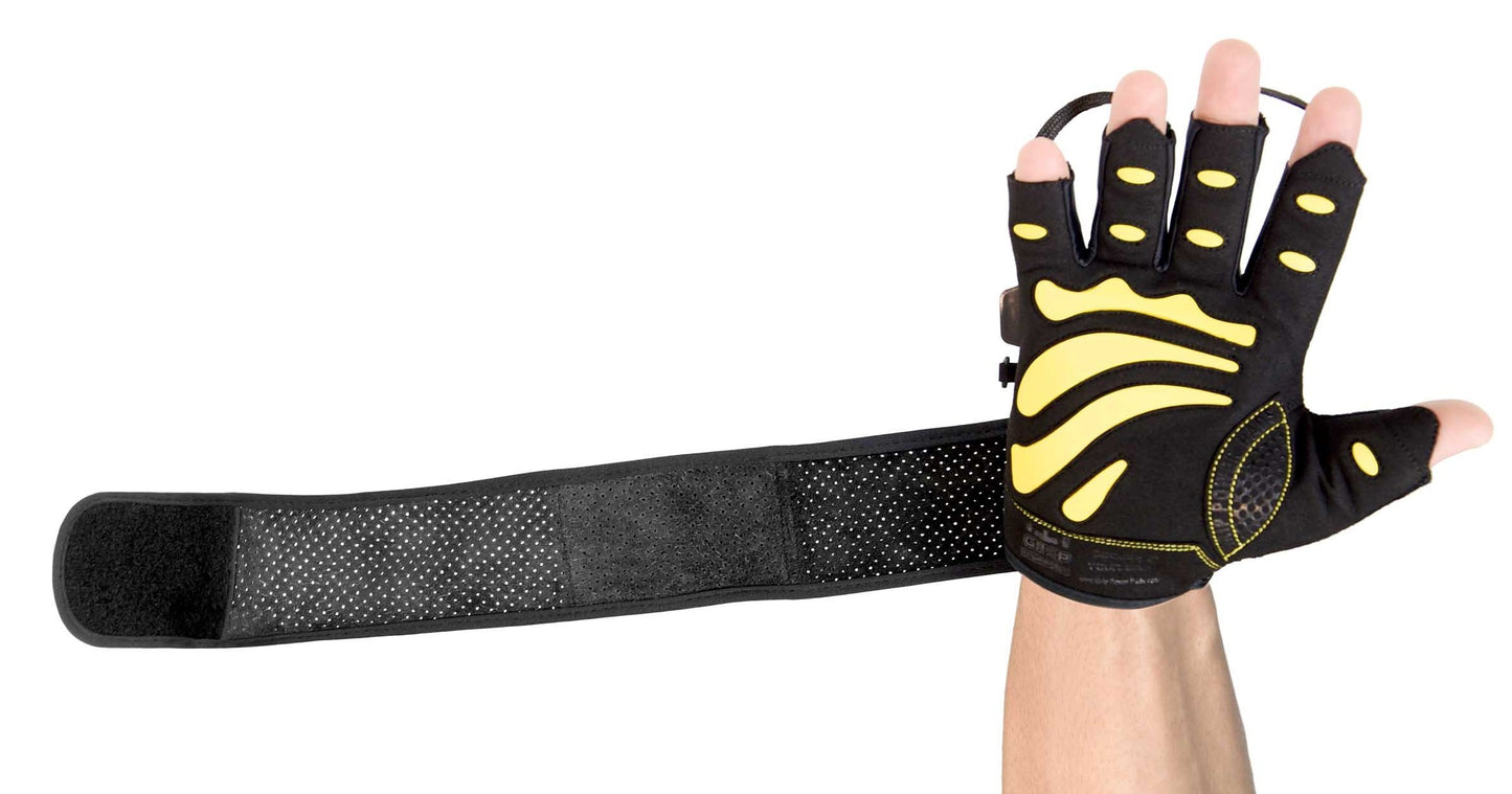 Gym Gloves Protect Your Hands & Improve Your Grip Weightlifting Grips (Yellow with 2.5" Wrist Wraps, Medium)
