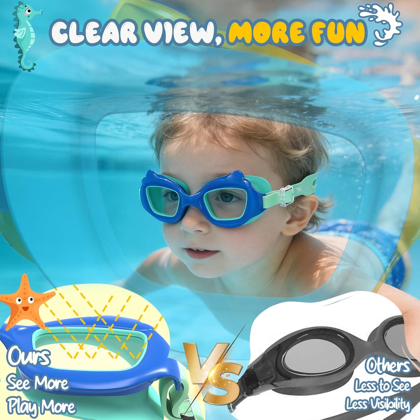 Skiennix Kids Swim Goggles - 2 Pack Anti-Fog UV Protection for Ages 3-10 | Easy Clip Design
