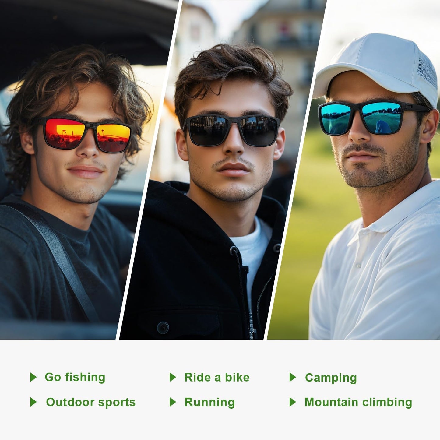 Fanshen Square Polarized Sunglasses for Men, 3 Pack Lightweight UV Protection Sun Glasses for Driving Fishing Golf (Black/Ice Blue/Pink)