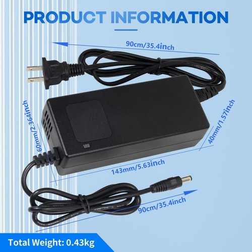 YZPOWER 29.4V 2A Lithium Battery Charger DC 1 Prong 5.52.1mm Connector for 7s 24v Li-ion Batteries Pack,24 Volt Power Supply Adapter with Built-in Fan