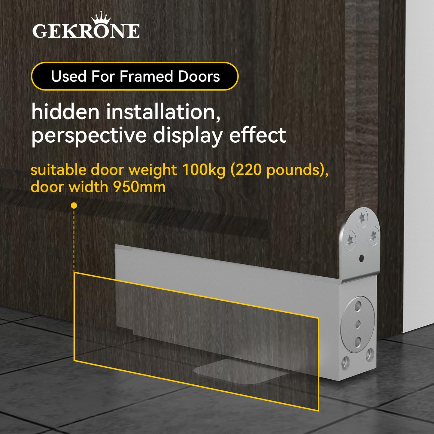 GEKRONE Self Closing Concealed Door Pivot Hinges Heavy-Duty Spring Hydraulic 360 Degree Rotation Stainless Steel Invisible Wooden Secret Hidden Door Hinge System Adjustable Speed Door Weighs 220 Lbs