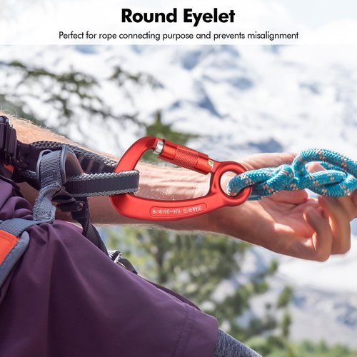T-Fly Auto Locking Carabiner 35KN (7868 lbs), UIAA Certified 5.4" Climbing Rock Carabiner with Round Eyelet for Rappelling, Climbing, Ropes (Red)