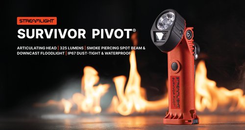Streamlight 91800 Survivor Pivot 325-Lumen Right Angle Articulating Dual Beam Flashlight with Alkaline Batteries and Clip, Orange