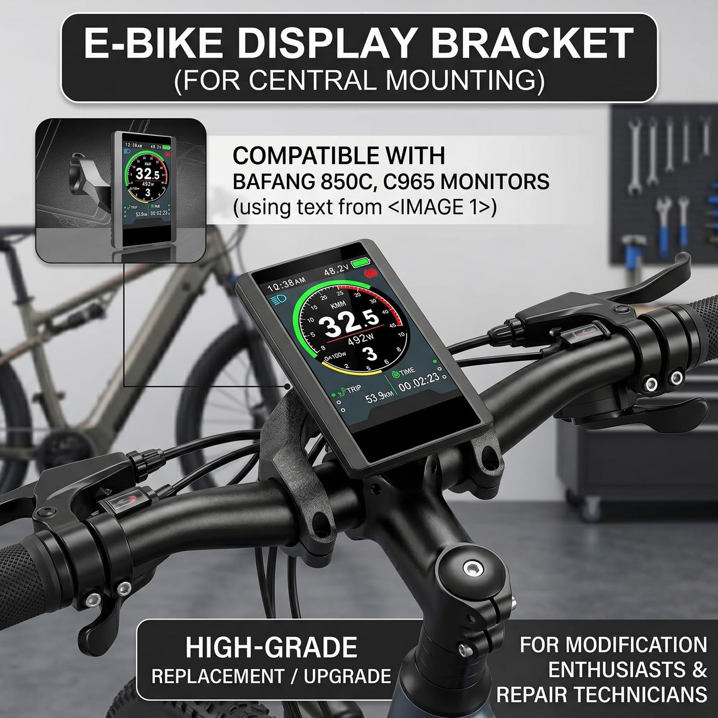 Electric Bike LCD Display Holder, Sturdy Plastic Meter Bracket Replacement for BAFANG 850C C965 Monitor, Precision Fit E Bike Screen Mount, Easy Install Cycling Accessory