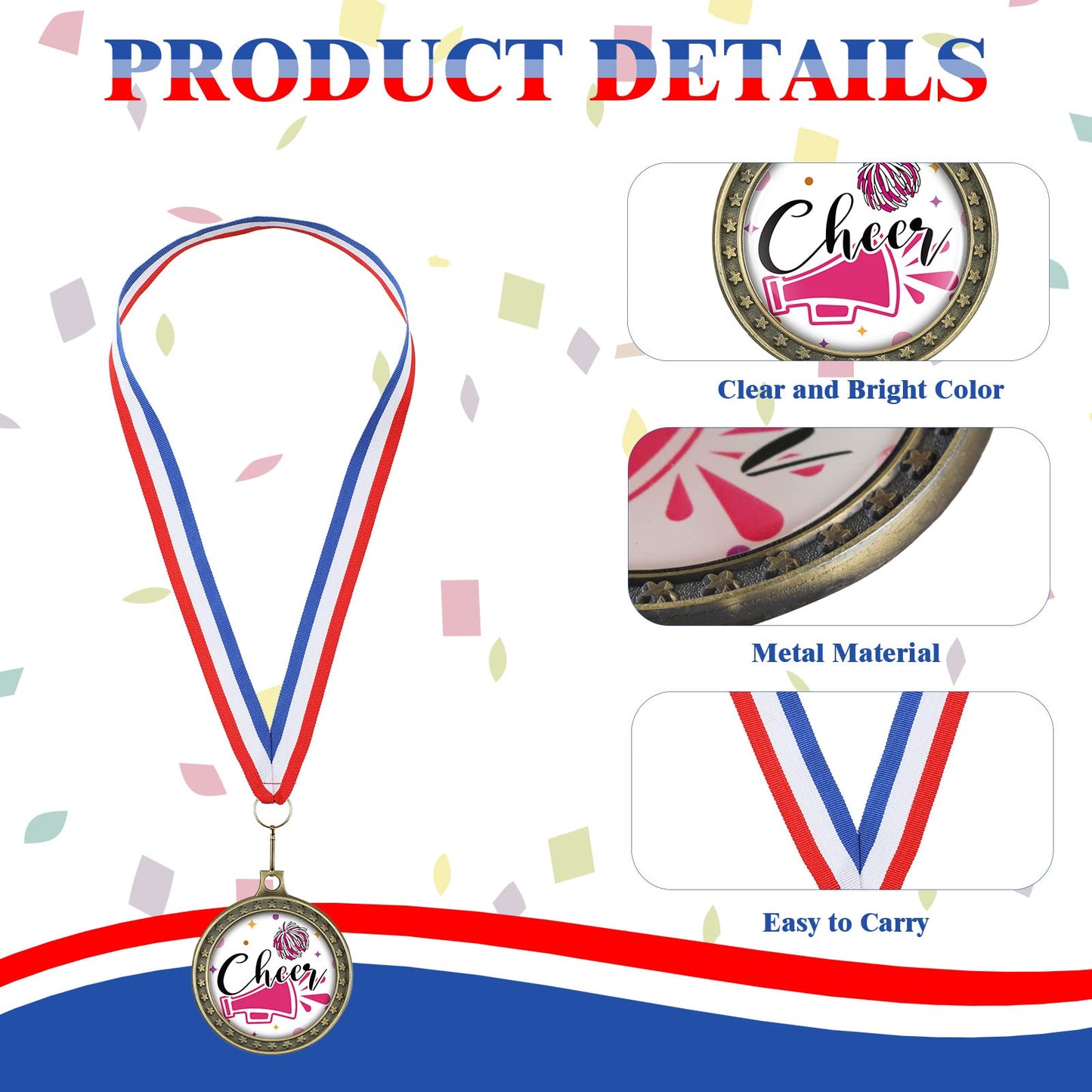 Kigeli 12/24Pcs Cheer Award Medals Bulk Cheerleading Trophy Prize Cheer Team Gift for Baseball Volleyball Softball Football Competitions Participation Winner Gifts(24 Pcs,Rose Red)