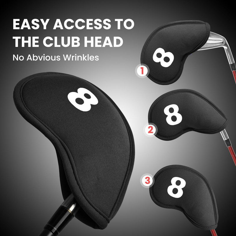 Golf Iron Head Covers Magnetic Soft Protection Printed Numbers Value Set, Durable Neoprene Headcover for Irons, Lightweight in Blue Black Pink for Men Women (Black)