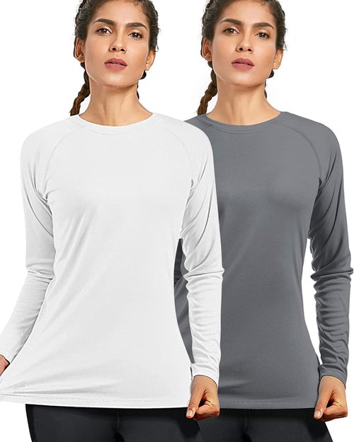 Isnowood Women's UPF 50+ Sun Protection Long Sleeve Rash Guard Shirt - Ideal for Hiking & Running