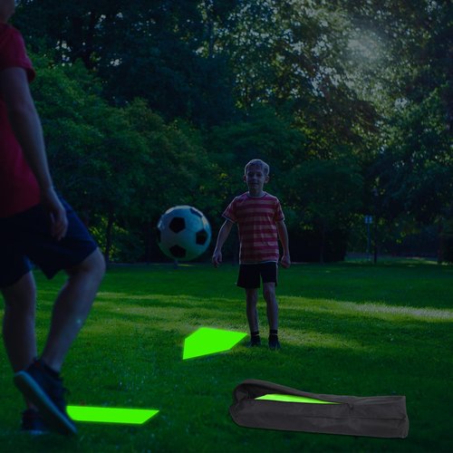 Hiboom 5 Pcs Baseball & Softball Base Set with Portable Carrying Bag 3 Toss Down Bases 1 Homeplate 1 Pitching Rubber for Kickball Softball Backyard Playground Practice Adults(Fluorescent Green,Solid)