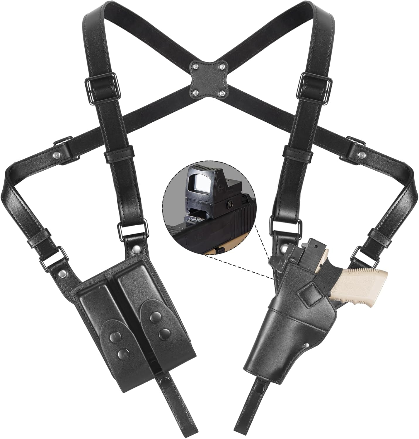 Yigerlee Shoulder Holster - Adjustable Vertical Gun Holster with Double Magazine Pouch | Soft Microfiber Leather, Fits 1911, Glock 17/19, Beretta 92FS & More