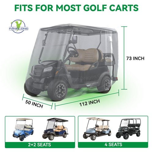 Panglong 420D Polyester Golf Cart Cover-Gray-Three Zipper Doors, Performance with Water/Wind/Sunproof, Suitable for Yamaha EZGO Club Car 2/4 Seats Cart