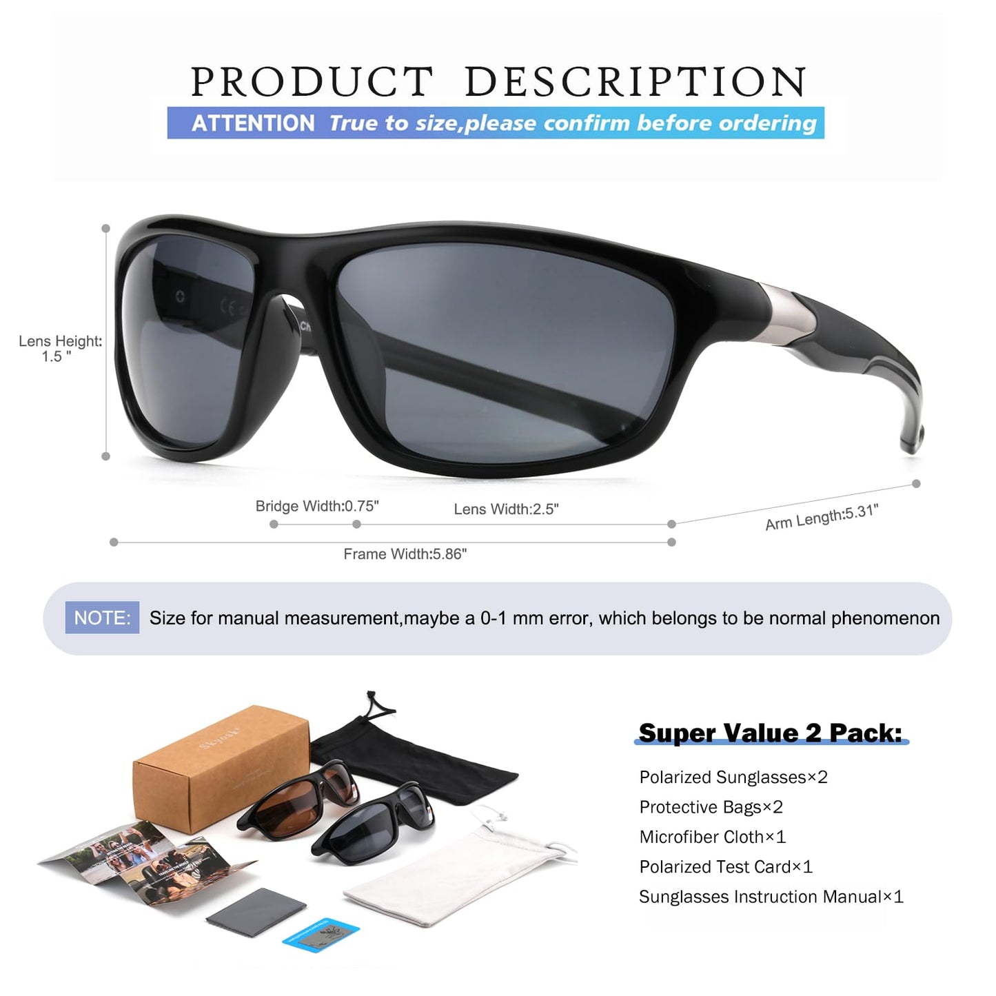 SKYOAK 2 Pack Polarized Sports Sunglasses for Men Women, TR90 Wrap Around Design Sun Glasses UV400 Protection Outdoor Driving Cycling Fishing Amber and Green