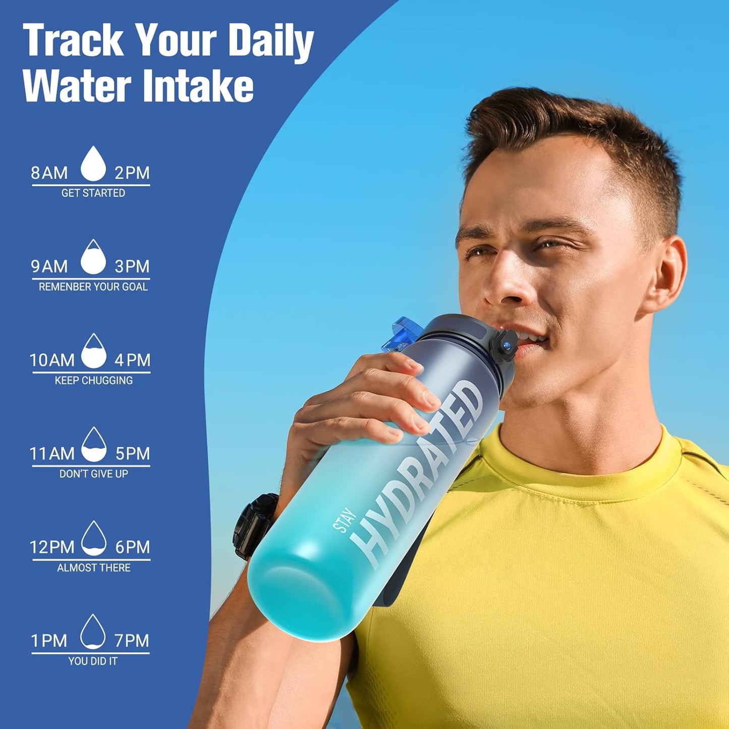 Sahara Sailor 32oz Water Bottle - Durable, Leakproof & Motivational with Time Marker | BPA-Free Tritan