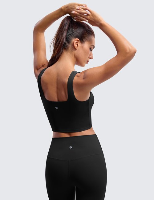 BAYDI Clouduxi Square Neck Sports Bras for Women - Padded Workout Tops with Built-in Bra U Back Gym Yoga Crop Tank Top Black