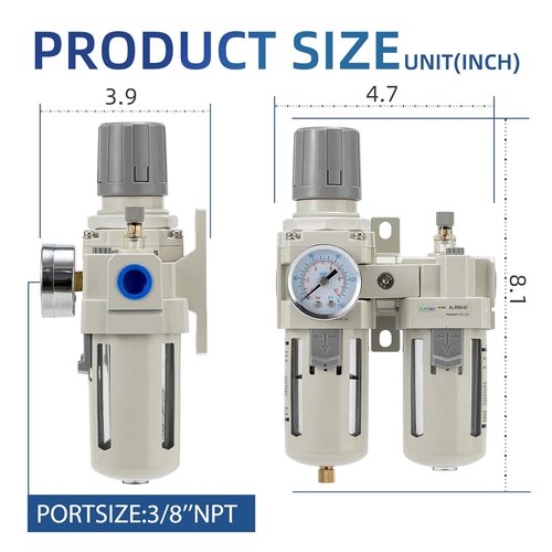 **Regine Switzerland Compressed Air Filter Regulator - Water/Oil Trap Separator (0-150 PSI) | Semi-Automatic Drain**