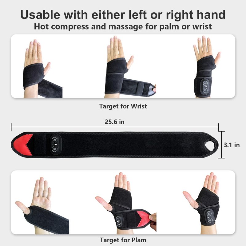 Cordless Wrist Heating Pad Wrap, Heated Carpal Tunnel Wrist Brace with Vibration, 3 Heats and Vibrations Modes, Heated Wrist and Hand Massager Pain Relief