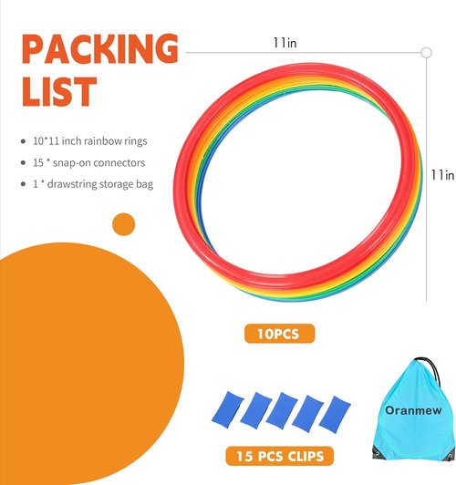 Hopscotch Rings - 10 Round Hoops (11-Inch) + 15 Connectors | Agility Rings for Kids, Build Motor Skills